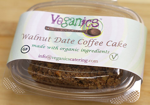 Veganics Products available for whole sale. Vegan Gluten Free Walnut Date Coffee Cake