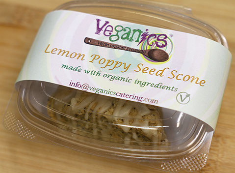 Veganics Products available for whole sale. Vegan Lemon Poppy Seed Scone by Veganics